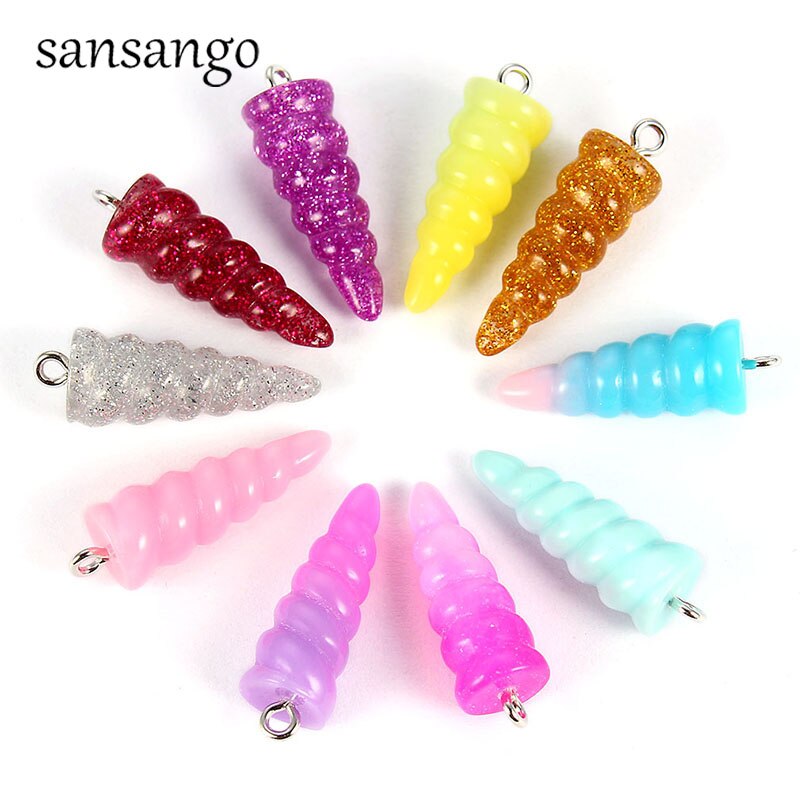 10 stücke Mischte Farbe Harz Einhorn Horn Reize Anhänger Perlen Für Schmuck Machen Zubehör DIY unisex Nette Keychain Ohrring