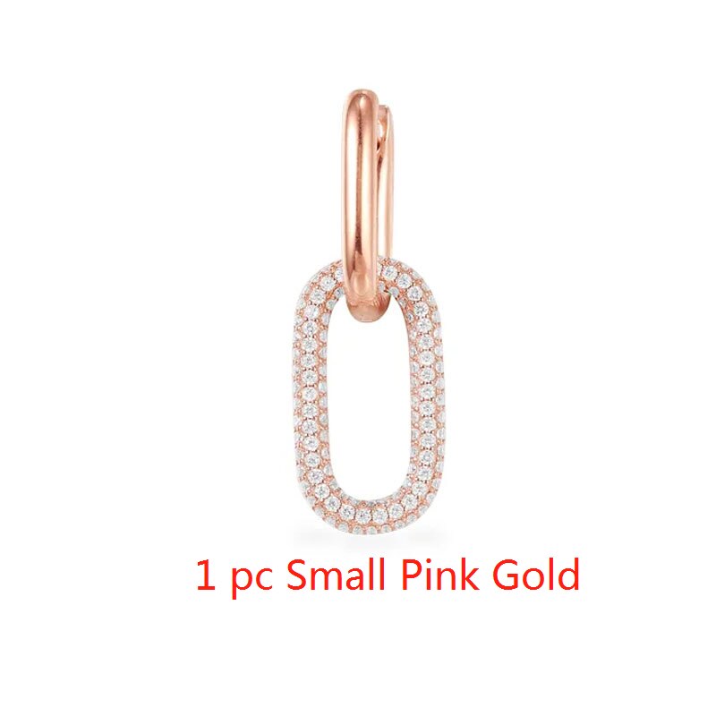 SLJELY di Modo Grigio Scuro 925 Sterling Silver Piccolo Mono Bianco Catena di Collegamento Orecchino Pavimenta Zirconia 1pc per Le Donne Belle gioielleria di marca: 1 pc Small Pink Gold