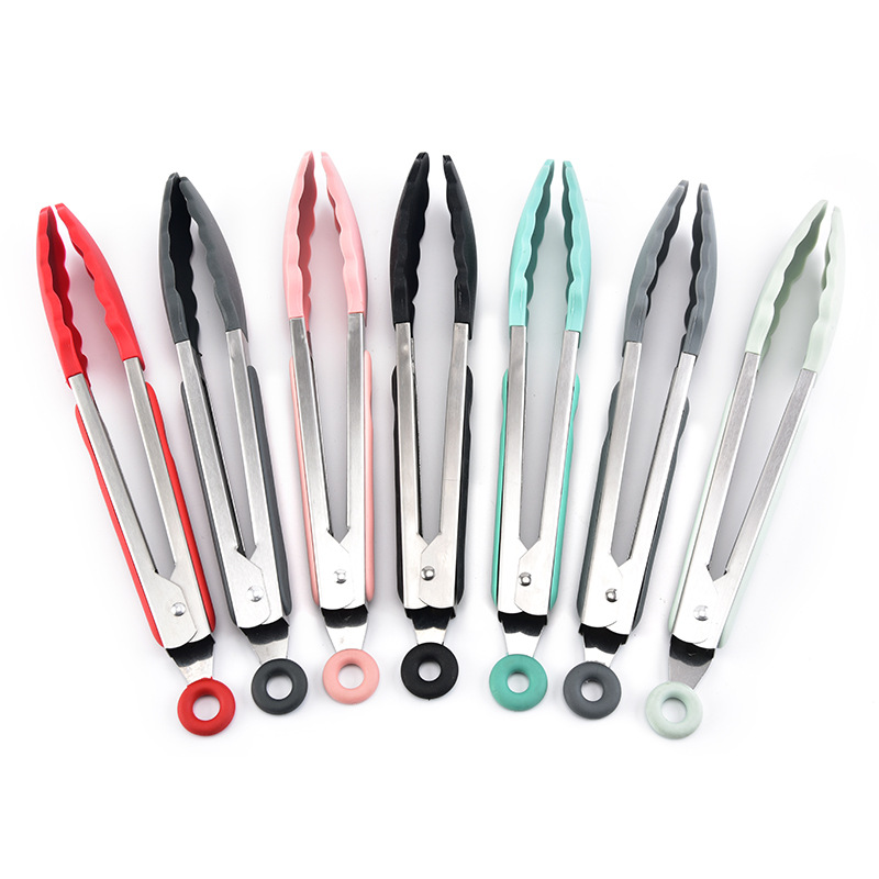 Silicone Food Tong Stainless Steel Kitchen Tongs Silicone Non-slip Cooking Clip Clamp BBQ Salad Tools Grill Kitchen Accessories