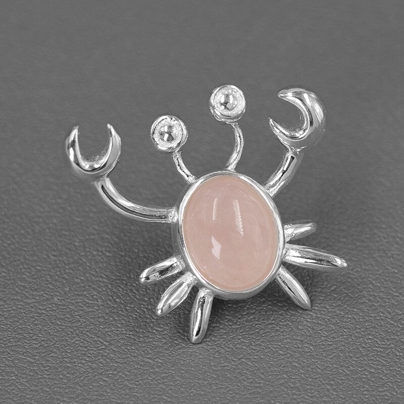 INATURE Natural Lapis Lazuli Funny Crab Brooch 925 Sterling Silver Animal Jewelry Brooches for Women: Silver Rose Quartz