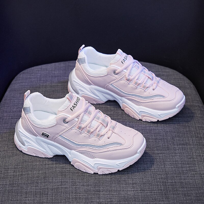 Fujin-zapatillas de deporte con plataforma gruesa para mujer, zapatos informales, transpirables, cómodos, a la , Ins: Rosa / 40