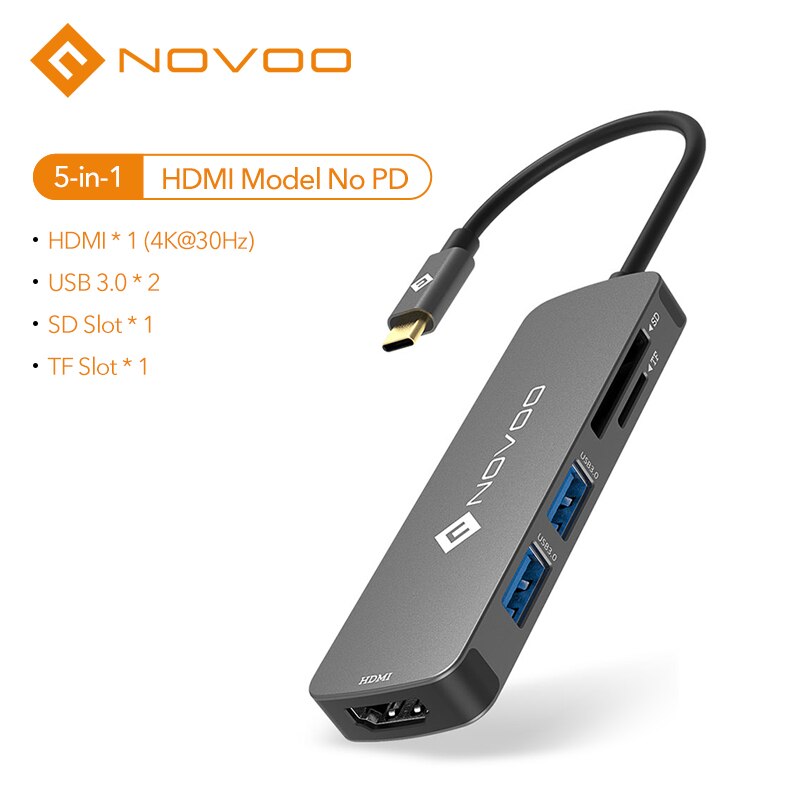 NOVOO – Hub 6 en 1 USB 3.0 pour Nintendo Switch Type C vers 4K HDMI 100W PD Thunderbolt 3, adaptateur, Station d&#39;accueil pour ordinateur portable et Macbook: 5-IN-1 Hub No PD