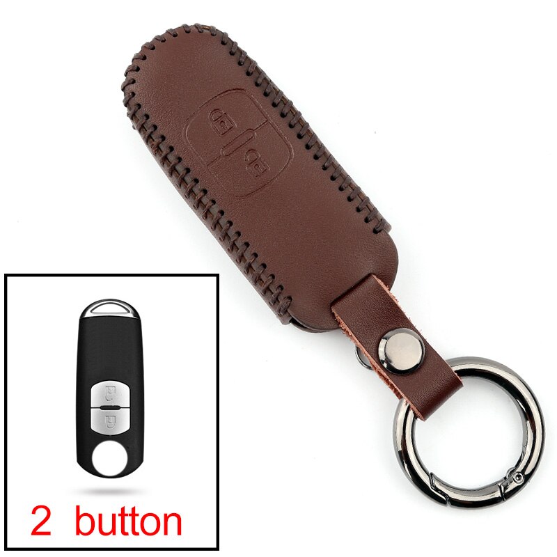 Lederen Auto Remote Key Case Cover Voor Mazda 2 3 6 Atenza Axela Demio CX-5 CX5 CX-3 CX7 CX-9 Accessoires: 2 button  Brown