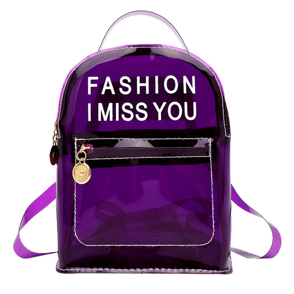 Molave backpack Women Students Beach Solid Color Letter print Transparent Bag Backpack Shoulder Bag shopping bag: Purple