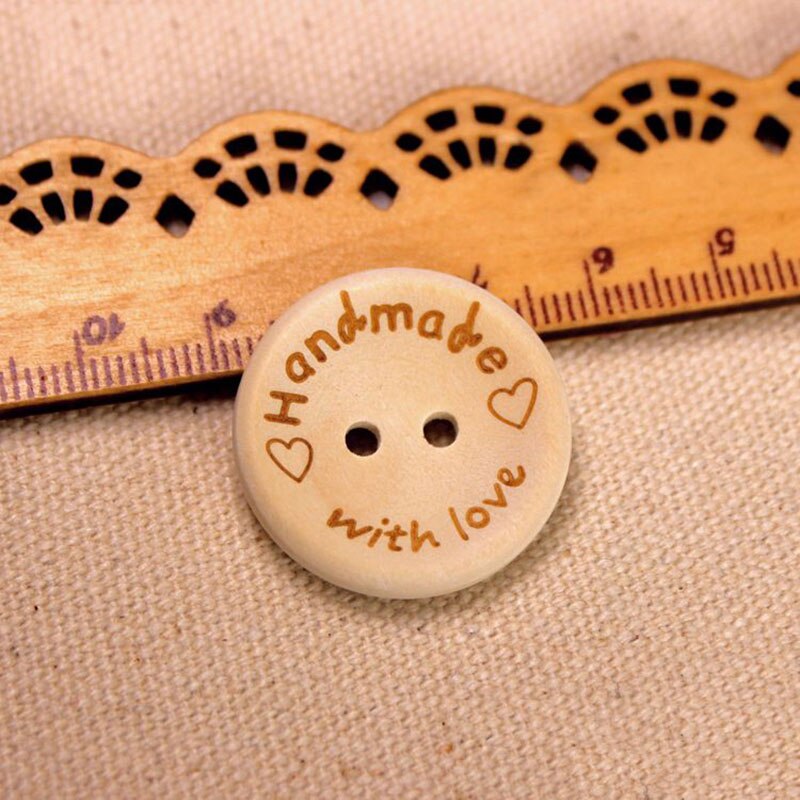 50 Stuks Ronde Houten Knoppen Scrapbooking 15/20/25 Mm Twee Gaten Handgemaakt Met Liefde Diy Craft naaien Accessoires