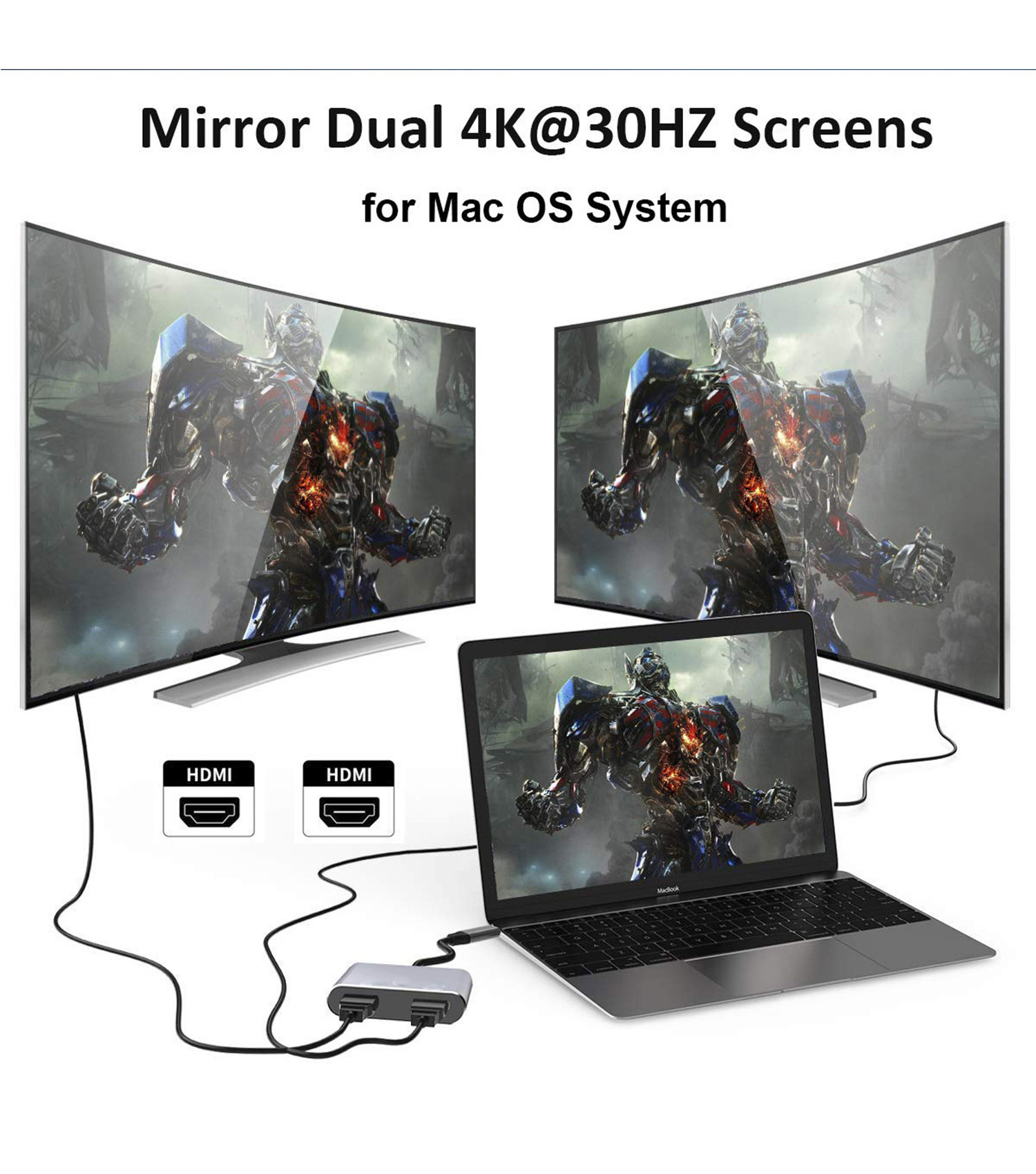 USB-C-auf-Dual-HDMI-Adapter 4K@60 Hz Typ C auf HDMI-Splitter für 2 Monitore für MacBook Air/Pro Weitere Laptops mit Thunderbolt 3/4