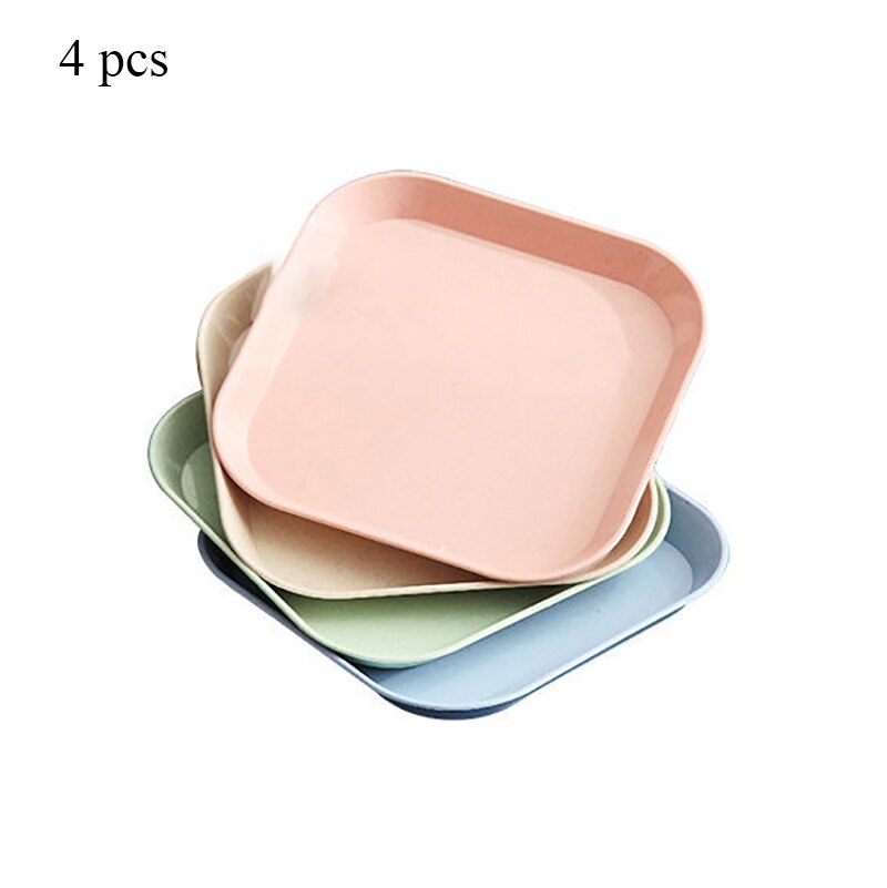 4pcs Square Dish Dinner Plates Anti Wheat Straw Plate Dishes Healthy Tableware Household Snack Spit Bone Trash Fruit Dish: colorful