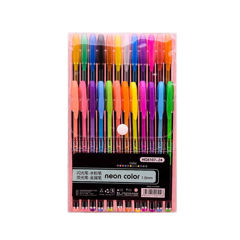 Ensemble de stylos à Gel 12/24/48 couleurs, à paillettes, pour l'école, le bureau, pour livres de coloriage pour adultes, journaux, dessin, marqueurs d'art: 24 Colors