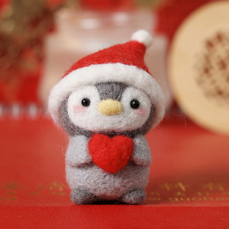 Unfinished Felt Kit 2021 New Christmas New Year Penguin Wool Needle Felt Kit Diy Material Bag Handmade Doll Package Toy: F