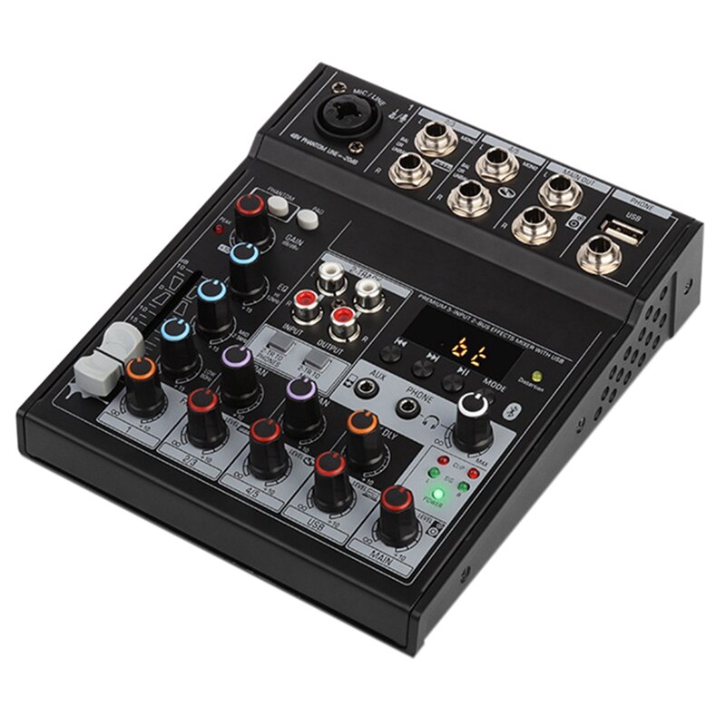 -Audio Bluetooth Mixer With Sound Card 4 Channel Stereo Mixing Console Portable For Pc Computer Record Live Playback: Default Title