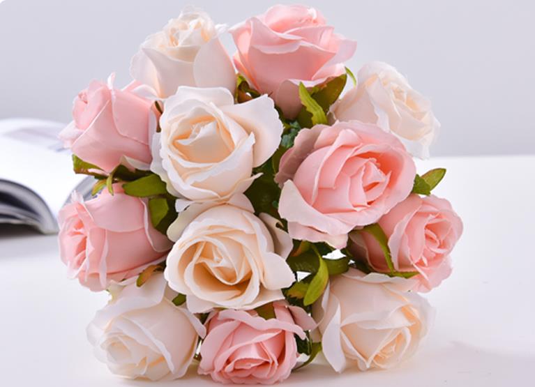 12 roses bouquet simulation wedding flower living room decoration flower flower arrangement home furnishings: Champagne