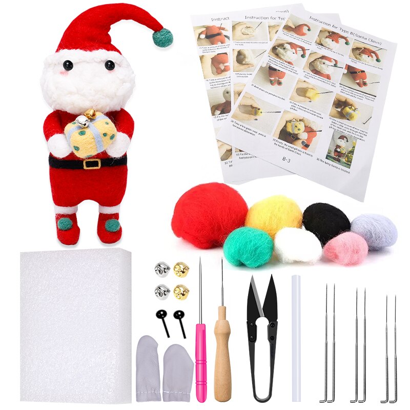 LMDZ Christmas Wool Felt Needle Starter Kit Felting Supplies Fabric Craft Yarn Roving DIY Spinning Sewing Needlework Accessories