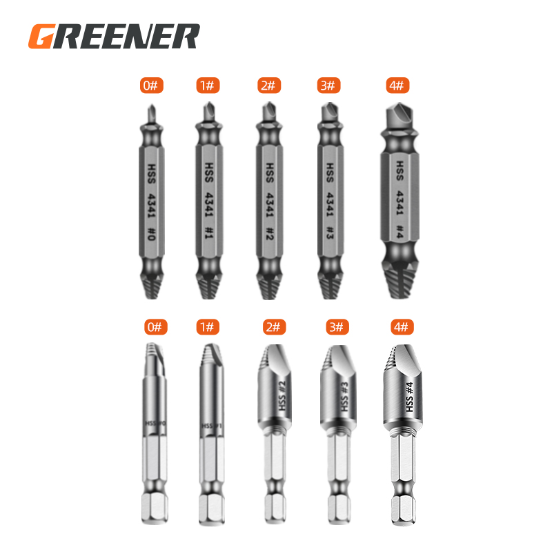 GREENER 5PC Break Screwdriver Extractor Speed Damaged Screw Drill Bit Set Take Out Bits Bolt Remover Extractor Demolition Tools