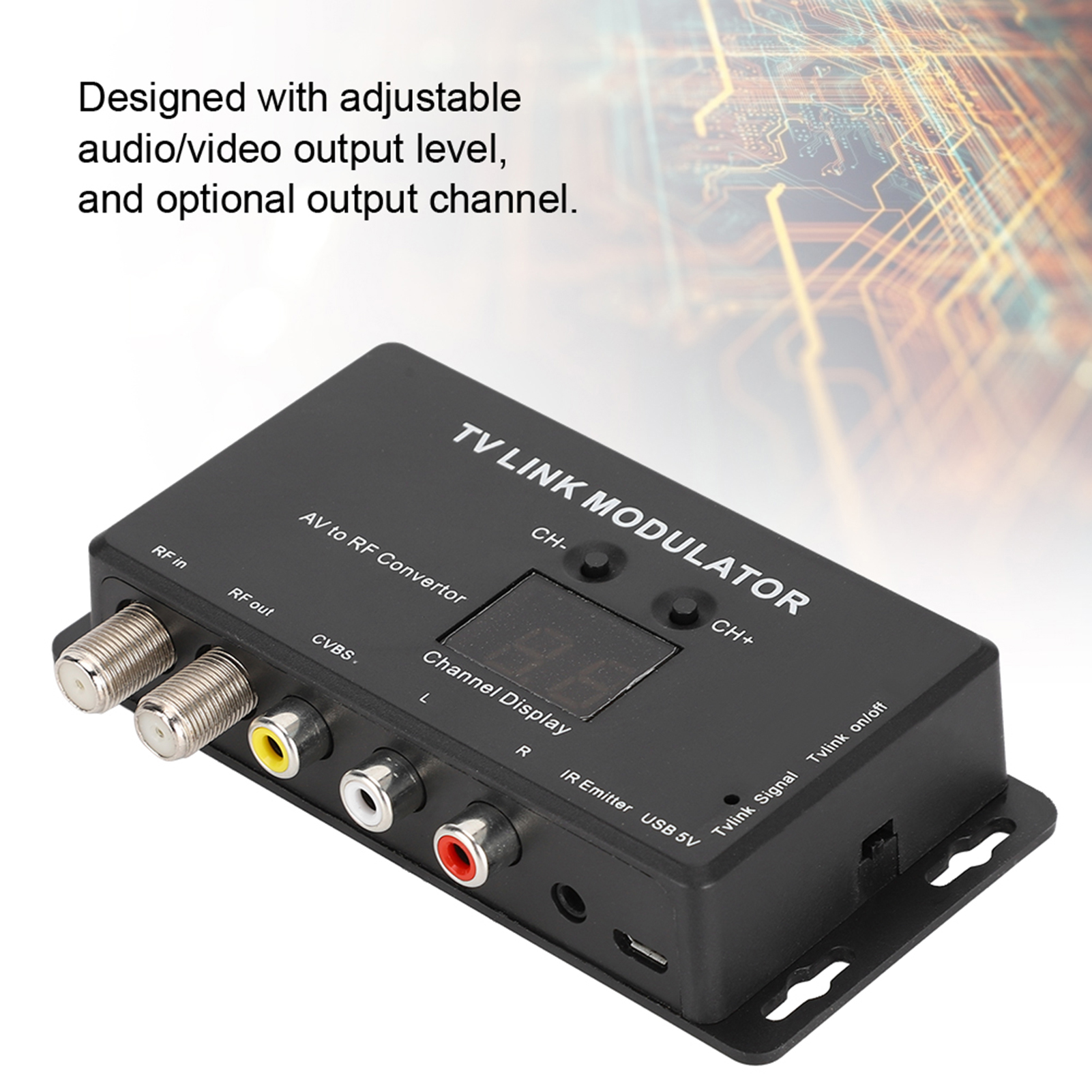 Tm70 modulatore di collegamento tv uhf convertitore da av a rf extender ir con visualizzazione del canale usb 5v