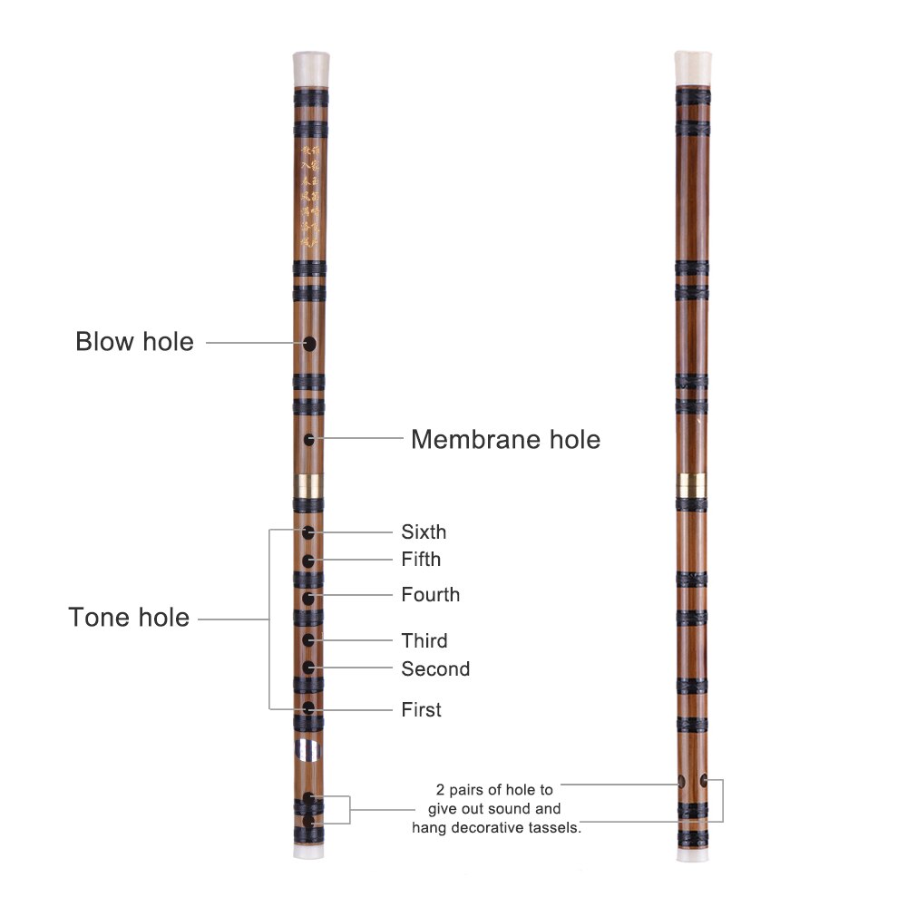 Pluggbar håndlaget bitter bambusfløyte/dizi tradisjonell kinesisk musikalsk treblåseinstrument i e-nøkkel for nybegynnere