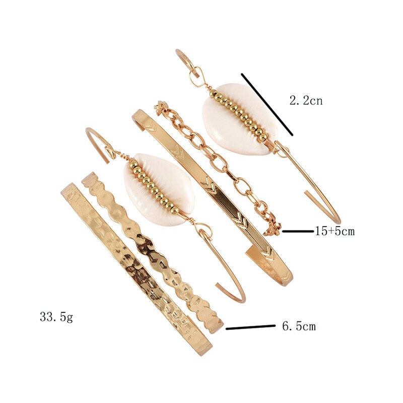 6 stks/set Mode Vrouwen Klassieke Ronde Kralen Shell Gold Bangle Persoonlijkheid Vintage Strand Multilayer Armbanden Sieraden