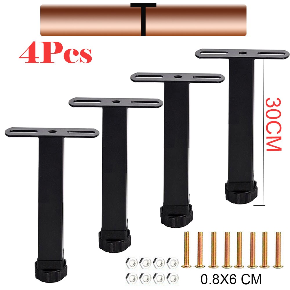 4Pcs Adjustable Bed Square Tube Frame Bracket Feets Legs Bed Slat Mattress Support Table Legs for Bed Frame Fixed Support Foots: T black 30cm