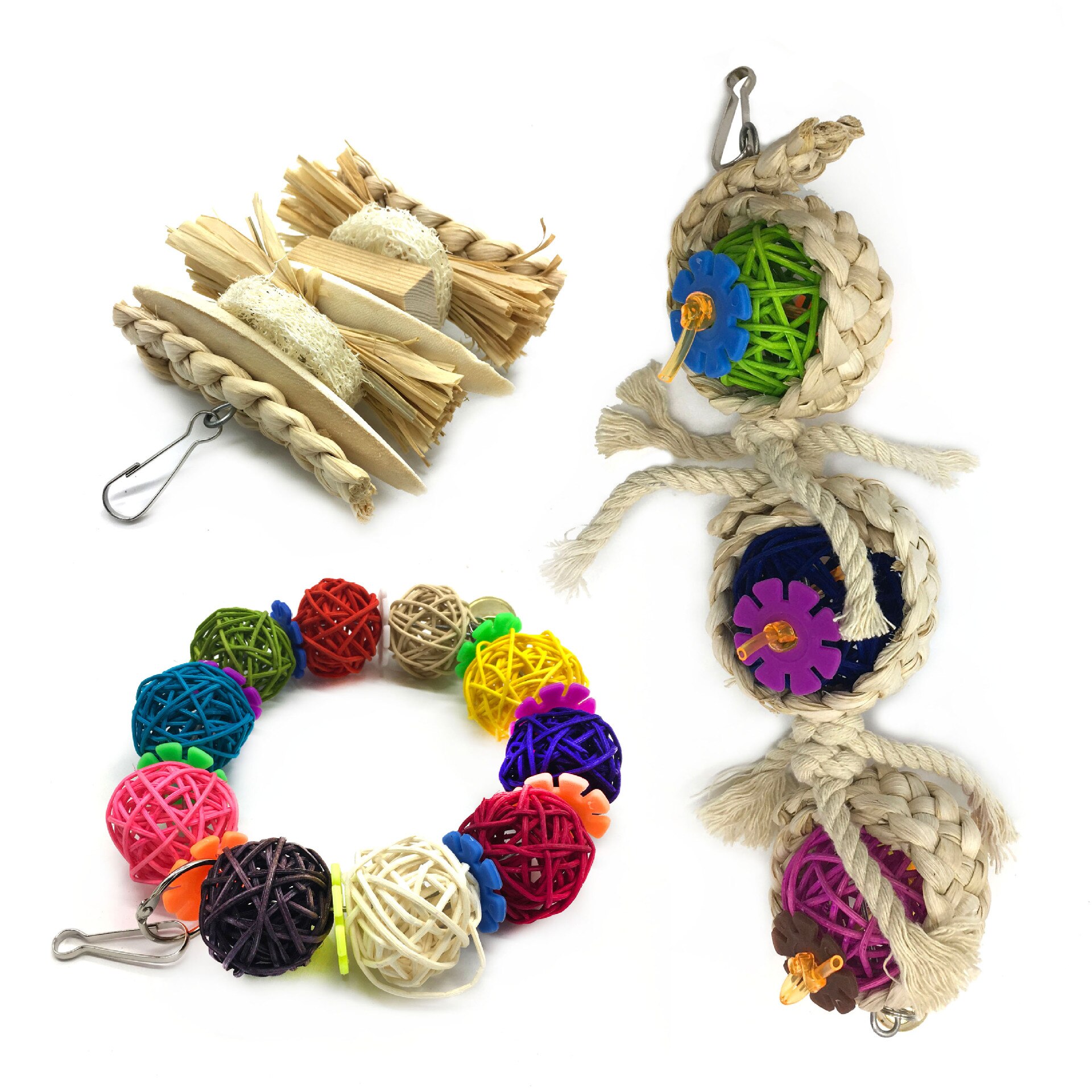 Wood color parrot toy bird toy set environmental protection