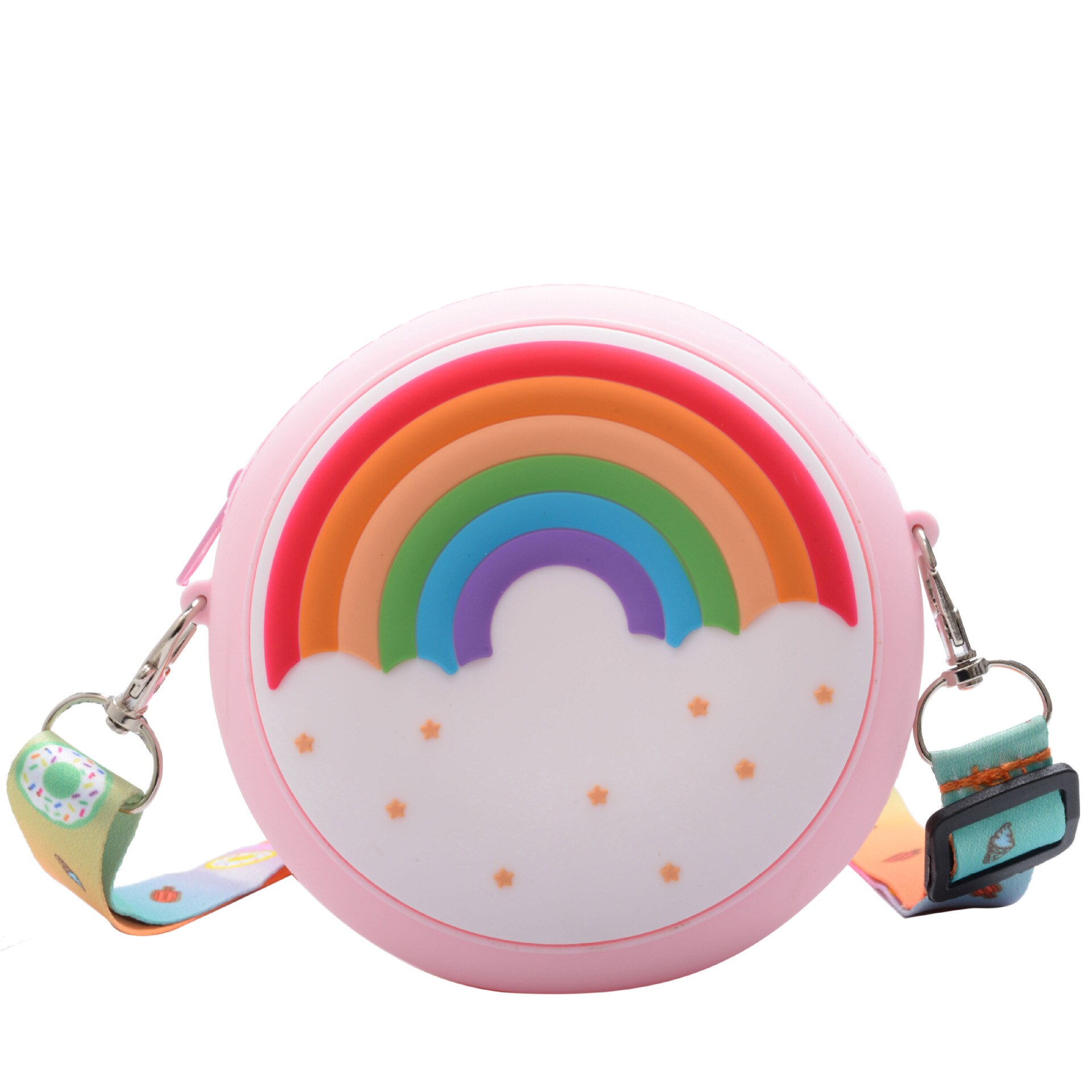 Donut Ronde Crossbody Bag Kid Peuter Meisje Kinderen Schouder Handtas Verstelbare Riem Reizen Regenboog Gedrukt Pocket Pack: Pink rainbow