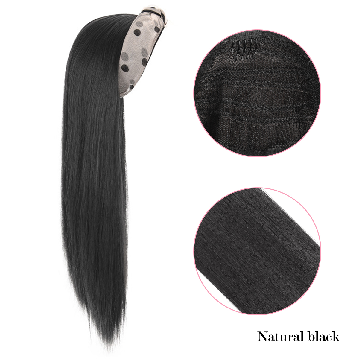 Extension capillaire synthétique longue lisse 24 pouces, bandeau cerceau noir brun résistant à la chaleur, accessoires pour femmes: #1