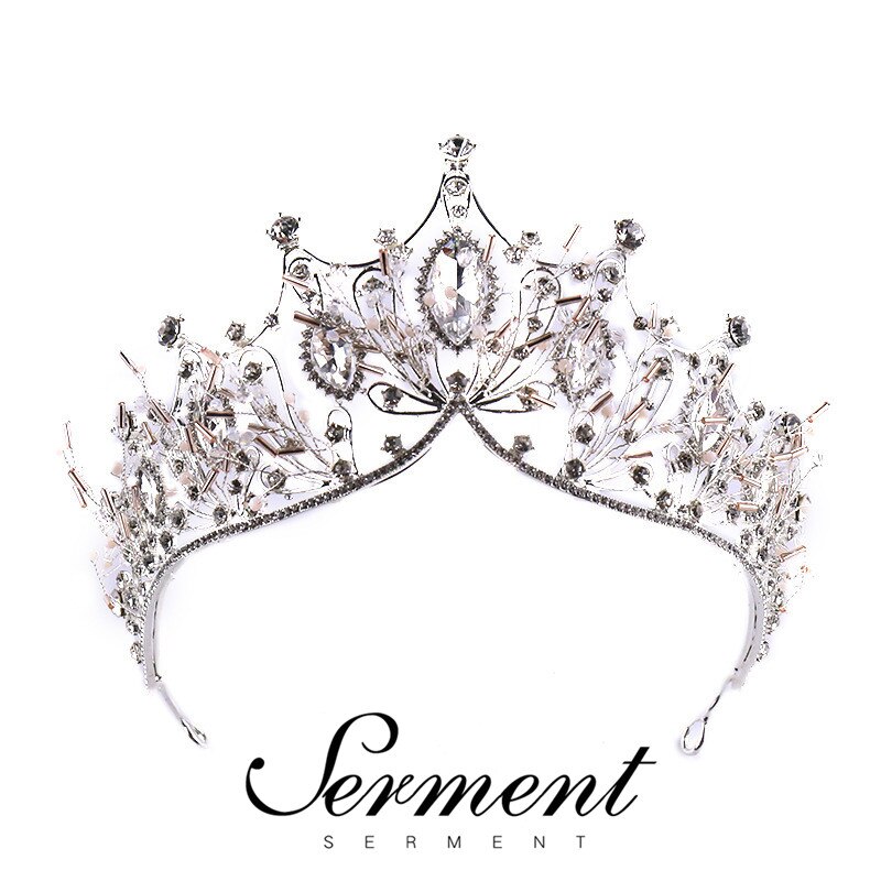 SERMENT Charm Princess Bridal Crown Tiaras Crystal Zircon Silvered Crown Bride Wedding Hair Accessories: Default Title