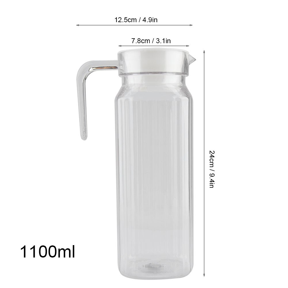 1100ml akryl gennemsigtig juice flaske med stor kapacitet stribet vand iskold saftkande med låg til bar home club kaffebar