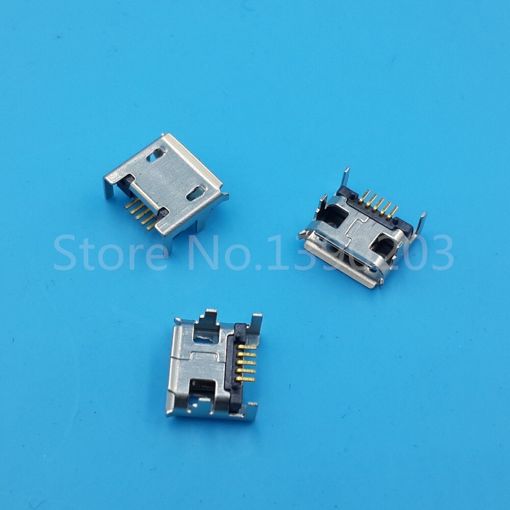 100Pcs Micro USB Female Socket 4 Vertical Legs Fixed Solder Connector Long Pin