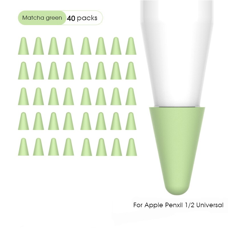 Kolorowa skóra 8 sztuk pióro stalówka ochronna pokrywa dla Apple Pencil 1 2 rysik do ekranu dotykowego dla Apple Pencil Silicone Tip Case: Green 40pcs