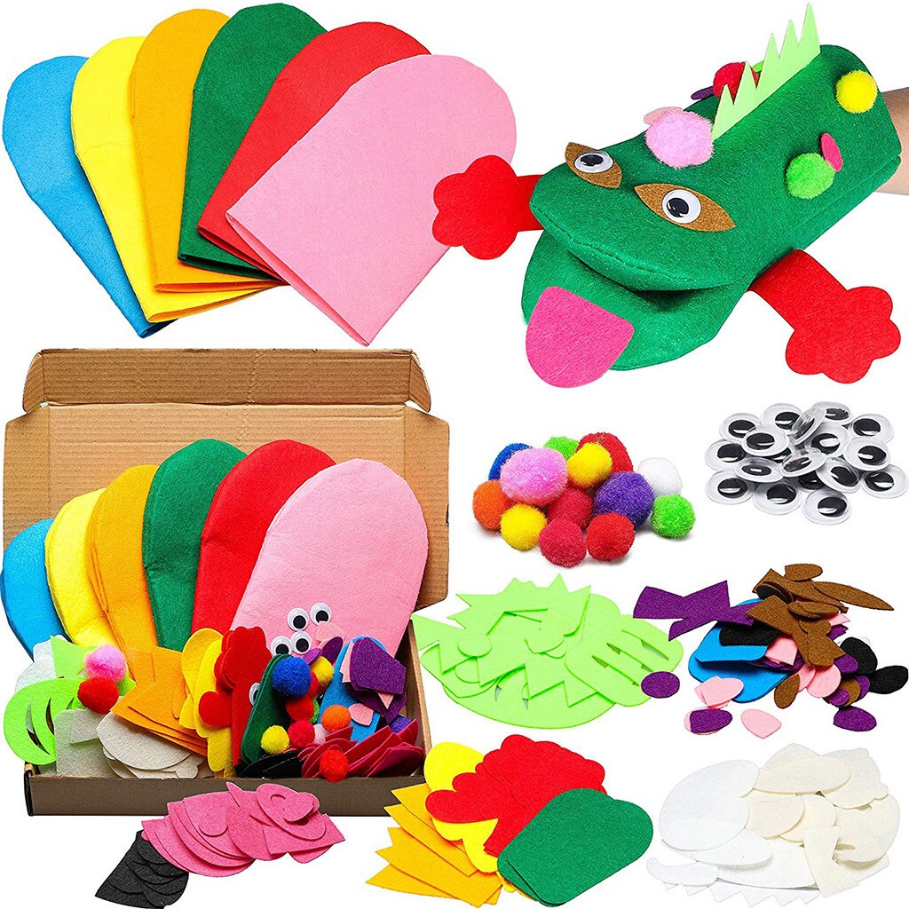 6Pc Handpop Maken Kit Art Craft Vilt-Doek Sock Puppet Creatieve Diy Voor Kid Speelgoed Voor Jongens: Default Title