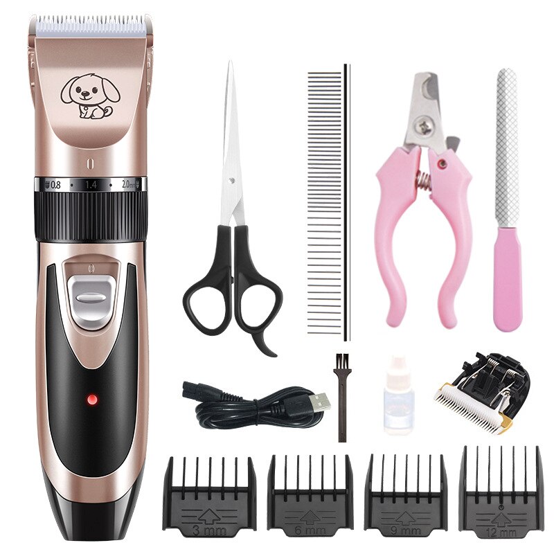 Hond Clipper Professionele Elektrische Pet Hair Trimmer Voor Honden Katten Grooming Elektrische Scheerapparaat Set Kat Haar Snijden Remover Machine: Rose gold set-F