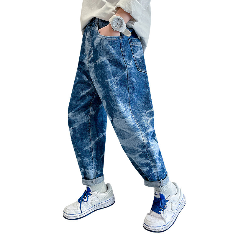Fancy Kids Jongen Causale Tie Dye Print Jeans Broek Elegante Lente Herfst Kind Katoenen Broek Voor Leeftijd 5 6 7 8 9 10 11 12 13 14