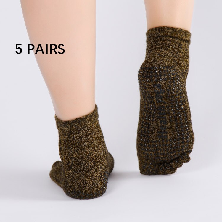 Ren bomuld herre yoga sokker ensfarvet skridsikker absorberer sved åndbar 5 tågreb pilates barre 5 par pr.: Brune 5 par