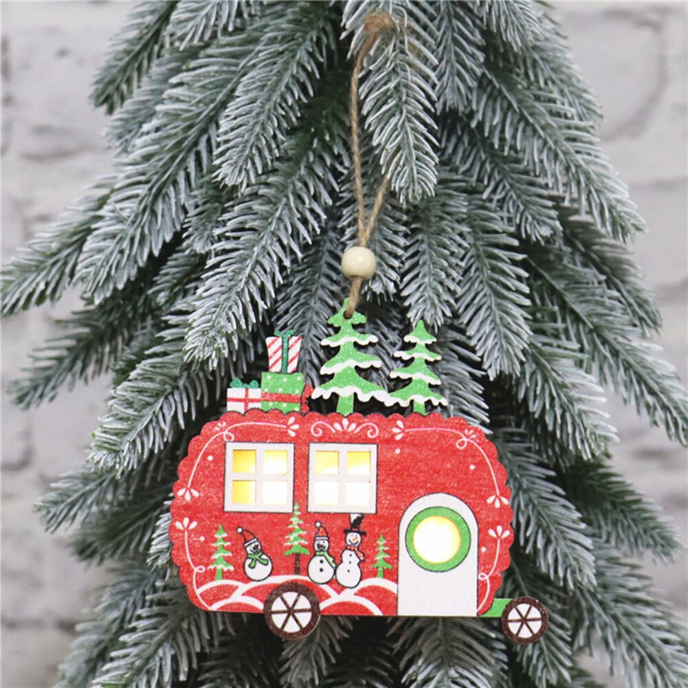 LED light Christmas Tree Star car Wooden Pendants Ornaments Xmas DIY Wood Crafts Kids for Home Christmas Party Decorations