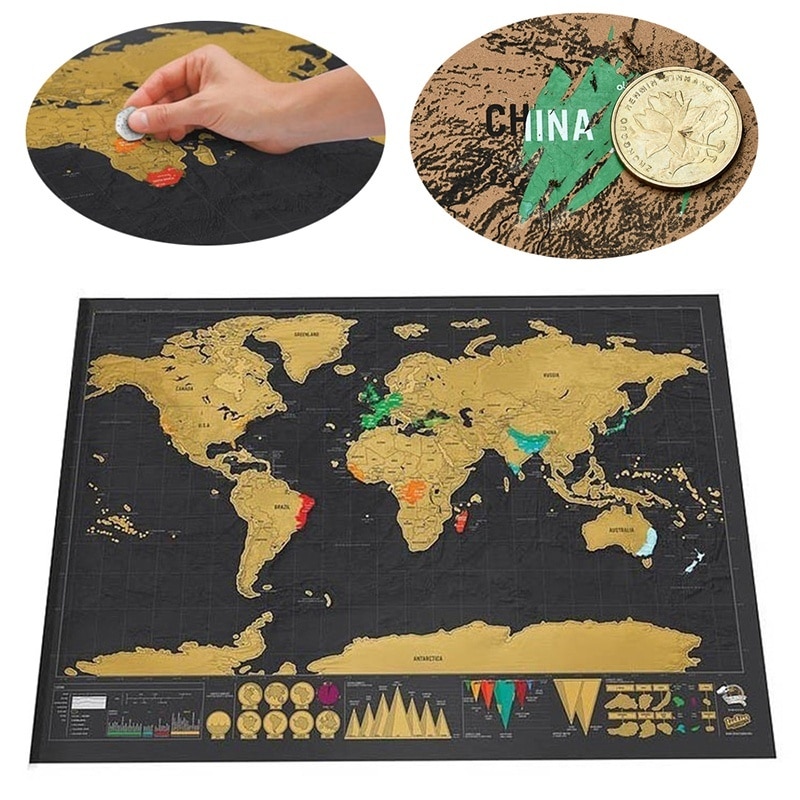 Black Deluxe Wissen World Travel Map Scratch Off Wereldkaart Reizen Scratch Voor Kaart Kamer Home Office Decoratie Muur stickers