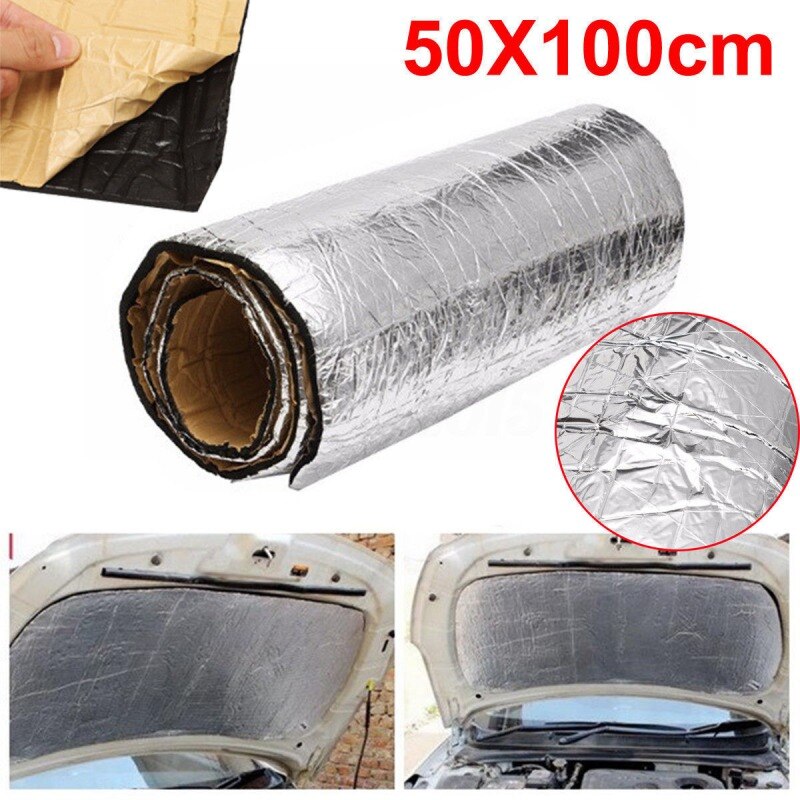 1pcs Car Sound Deadener Mat Noise Bonnet Insulation Deadening Hood Engine Firewall Heat Aluminum Foam Sticker 50x100cm