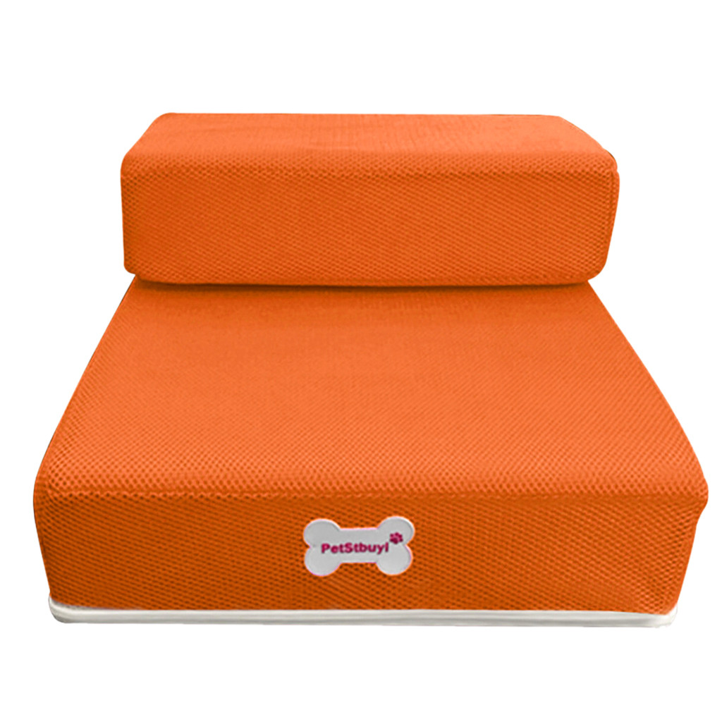 Pet Stairs Breathable Mesh Foldable Pet Stairs Detachable Pet Bed Stairs Dog Ramp 2 Steps Ladder for Small Dogs Puppy Cat Bed: Orange 