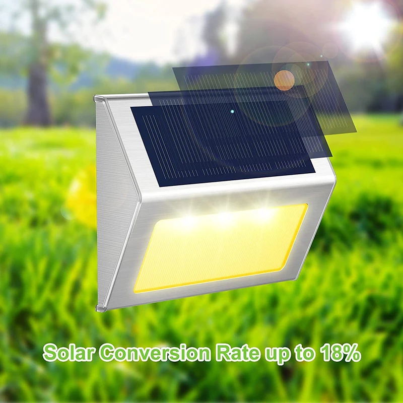 Luzes de cerca ao ar livre 6led movido a energia solar deck luzes à prova dwaterproof água lâmpadas parede segurança aço inoxidável para passo passarela pátio jardim
