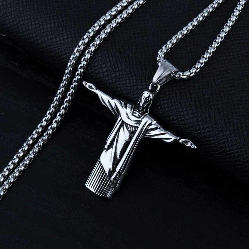 HNSP 316L Stainless Steel Chain Jesus Cross Pendant Necklace for men Hip hop jewelry male