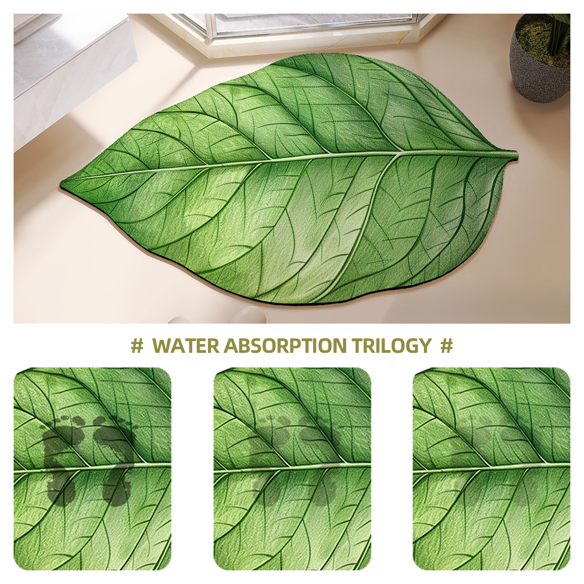 Leaf Shape Diatomite Bath Mat Bathroom Absorbent Floor Foot Mats Toilet Carpet Non-slip Shower Rug Bathtub Accessories Washable