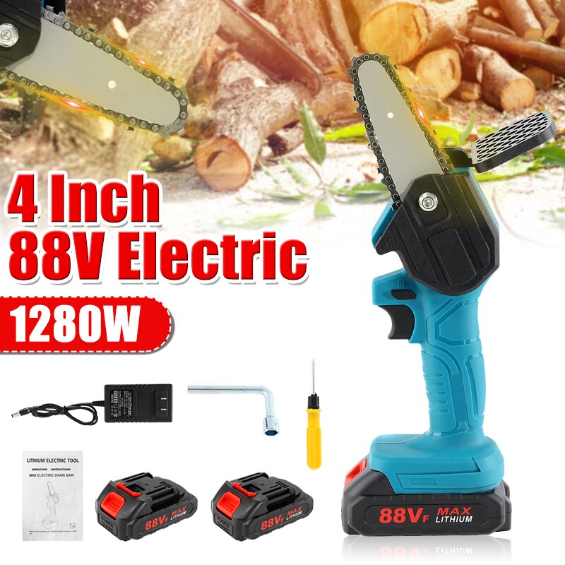 Motosierra eléctrica de 88V, batería de litio, miniherramienta de poda para jardín con una sola mano, sierra de registro, herramientas eléctricas para carpintería