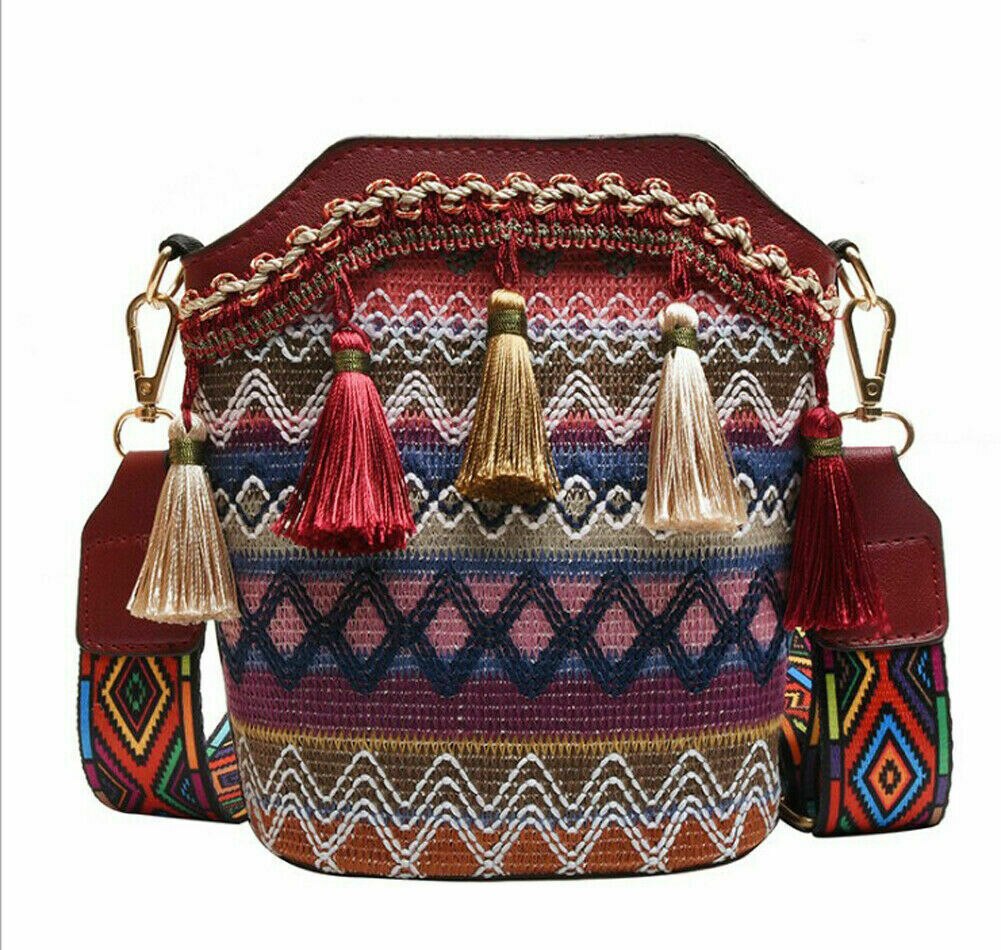 2020 nova moda feminina senhora saco de palha do vintage satchel handwoven crossbody mensageiro viagem praia bolsa de ombro: Vermelho