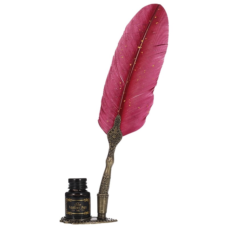 Luxe Vulpen Veer Pen Set Vintage Reclame Inkt Pen Dip Water Metalen Vulpen Set Doos 5 Penpunten