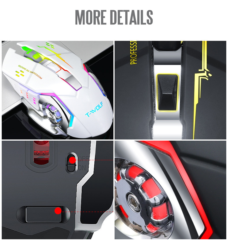 BENTOBEN Wireless 2.4G USB Optical Gaming Mouse 2400DPI Gamer Mouse Backlit Rechargeable Silent Mice For PC Laptop