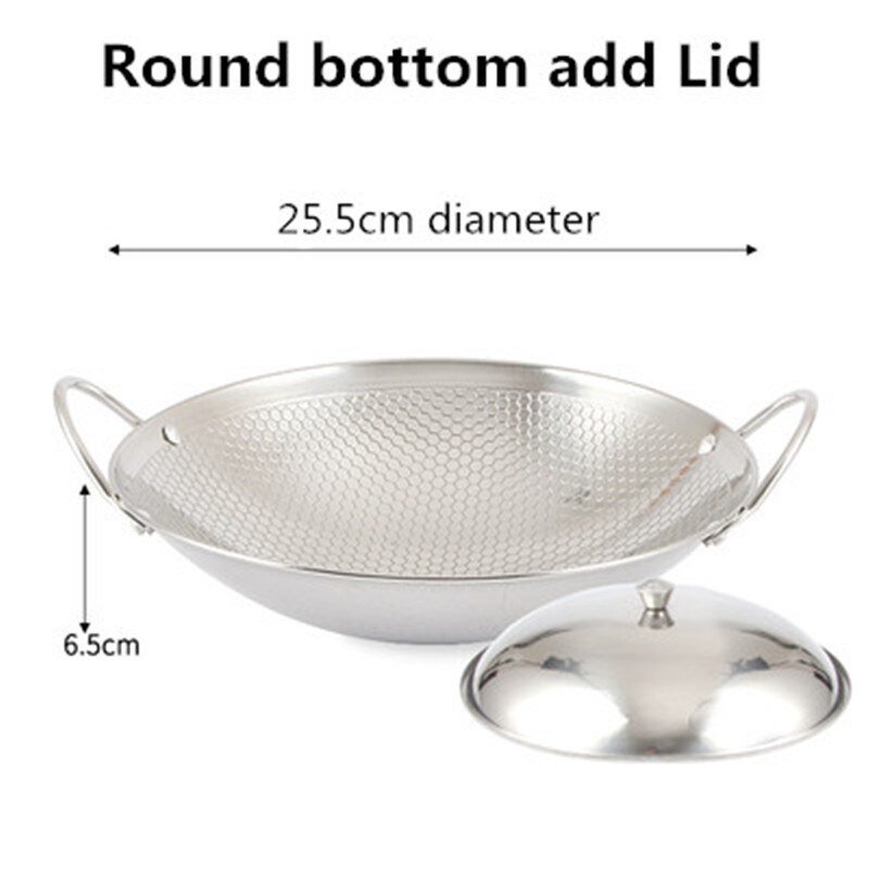 Stainless steel dry pot round bottom small pot thickened double ear non-stick pot bar tripod pot cooker hotpot pots and pans: 25.5cm with Lid