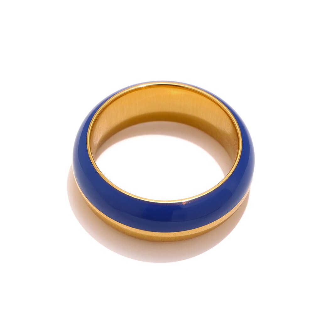 Yhpup rustfritt stål blå emaljering til kvinner trendy metall rund fingerring vanntette smykker bague acier inoxydable: 6