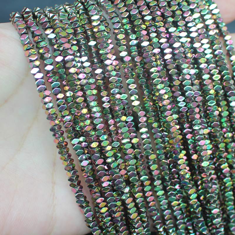 Cuentas sueltas de hematita Natural, abalorios brillantes con facetas, 2x1/2x3/2x4mm, para fabricación de joyas DIY