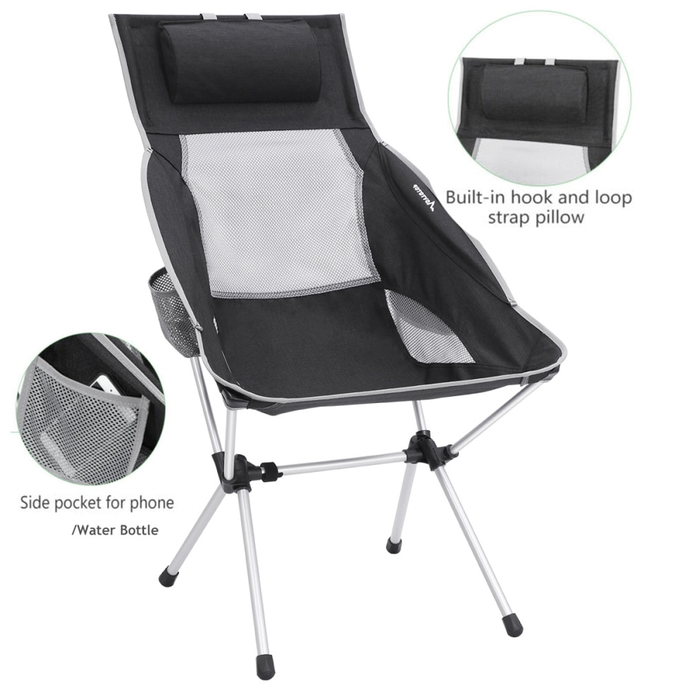 MOVTOTOP Folding Camping Chair Mesh High Back Ergonomic Armrest Beach Chair 45x87x100