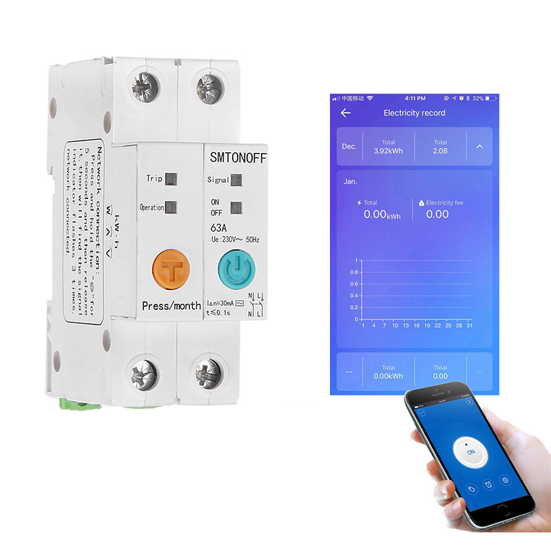Ewelink enfaset din rail wifi smart energimåler lækagesikring fjernlæs kwh meter wattmeter stemmestyring alexa
