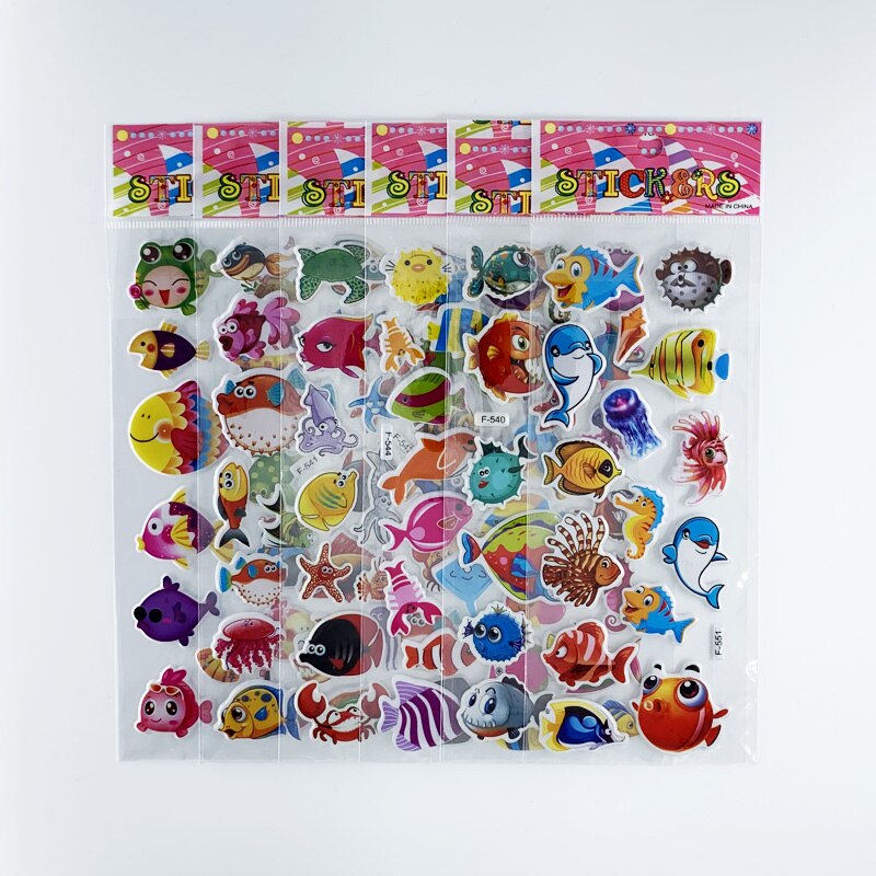 12 hojas/juego de pegatinas de dibujos animados 3D con de peces marinos para niños, pegatinas para álbum de recortes de PVC con burbujas para niños y niñas, bonito