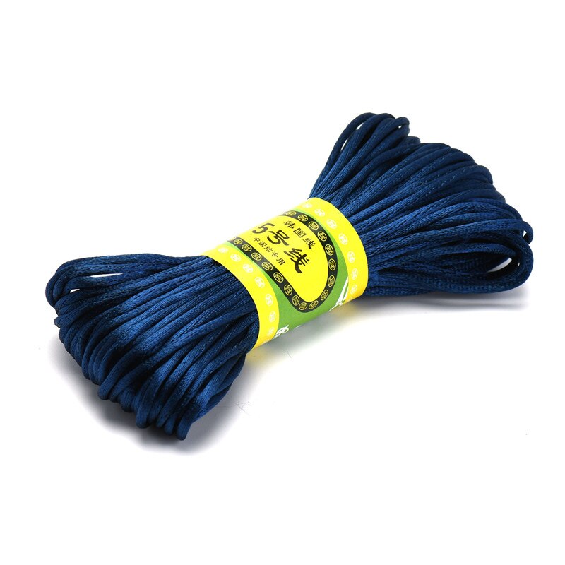 Cordon tressé en Satin de soie pour macramé, 20m, 2.5mm, pour fabrication de bijoux, Bracelet à perles, cordon chinois: Deep Blue